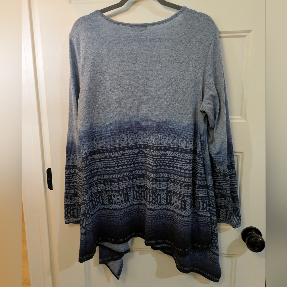 ONE WORLD Blue Ombre Pattern Open-Front Cardigan - Picture 8 of 11